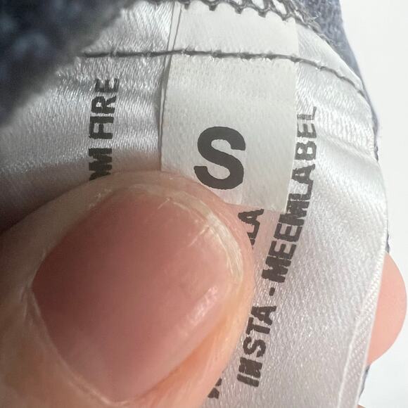 Meem Label Lincoln Asymmetric Wrap Top Women's Size S Blue Herringbone Draped - Picture 10 of 10